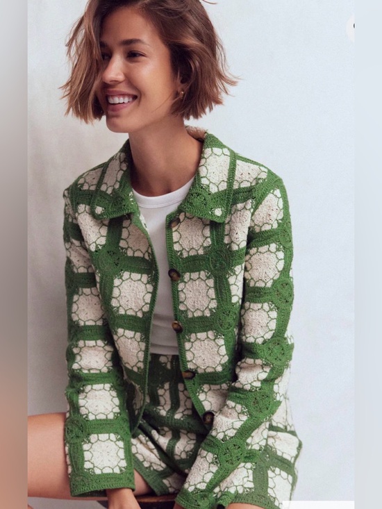 Boden Jackets & Blazers - Boden Green and Cream Crochet Jacket